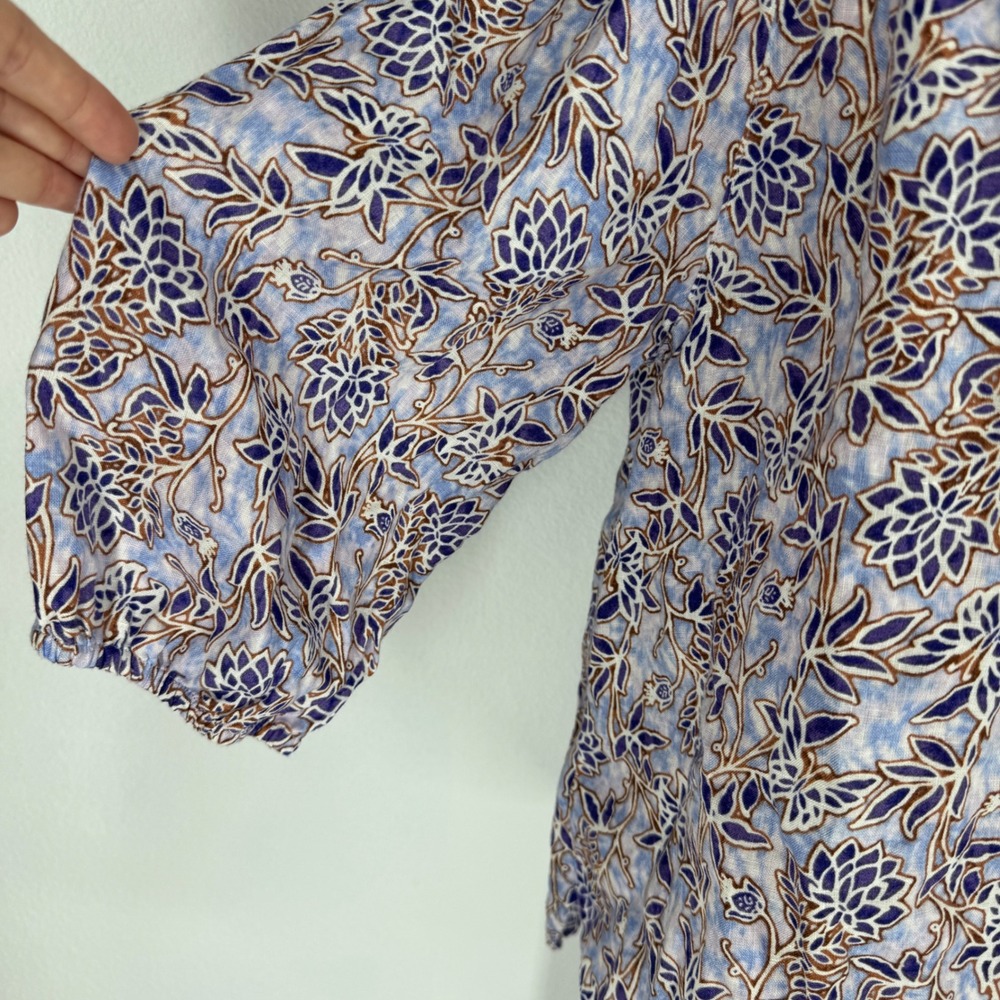 J Jill Linen Floral Puff Sleeve Ruffle Boho Top Oversized Small Artsy‎ Cottage - Picture 5 of 8